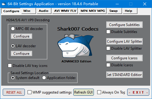 Shark007 Codecs(多媒体编解码器套件) v20.1.4 便携版